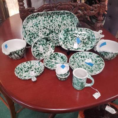 Italian green speckled dinnerware