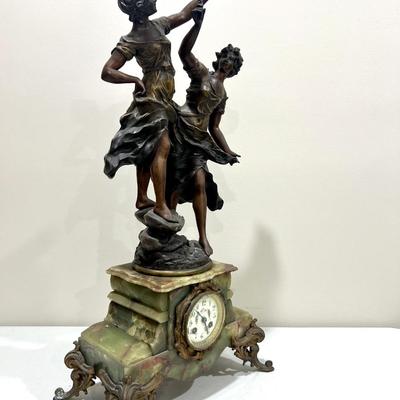 REINE DES FLEURS Par-Ruffony 19th Century Onyx Marble Mantle Clock Set