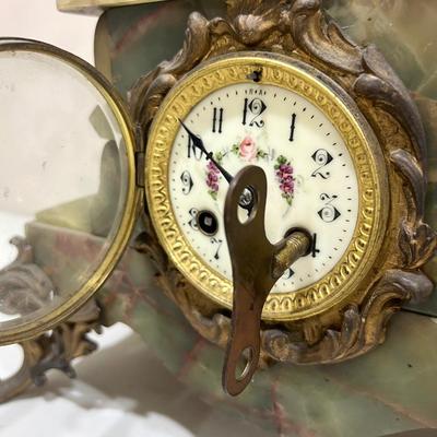 REINE DES FLEURS Par-Ruffony 19th Century Onyx Marble Mantle Clock Set