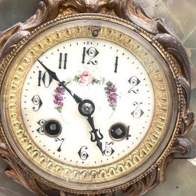 REINE DES FLEURS Par-Ruffony 19th Century Onyx Marble Mantle Clock Set