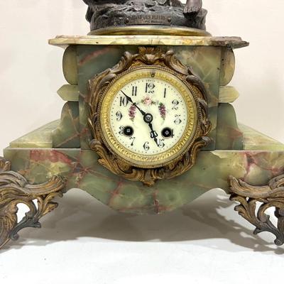 REINE DES FLEURS Par-Ruffony 19th Century Onyx Marble Mantle Clock Set