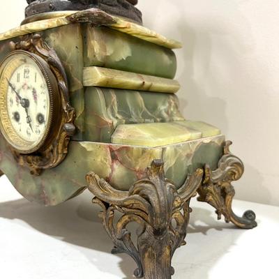 REINE DES FLEURS Par-Ruffony 19th Century Onyx Marble Mantle Clock Set