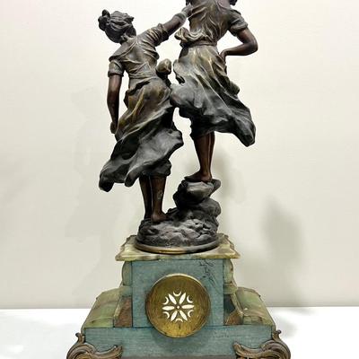REINE DES FLEURS Par-Ruffony 19th Century Onyx Marble Mantle Clock Set