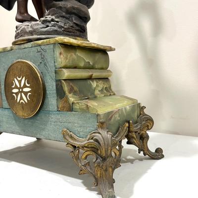 REINE DES FLEURS Par-Ruffony 19th Century Onyx Marble Mantle Clock Set