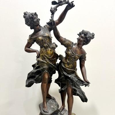 REINE DES FLEURS Par-Ruffony 19th Century Onyx Marble Mantle Clock Set