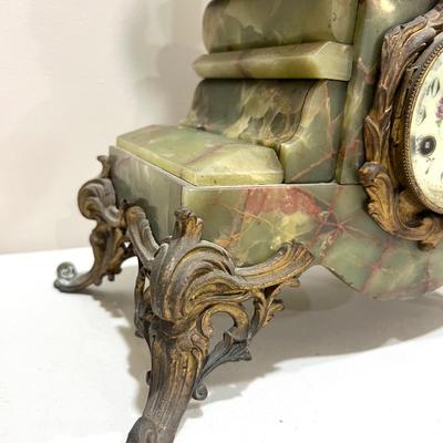 REINE DES FLEURS Par-Ruffony 19th Century Onyx Marble Mantle Clock Set