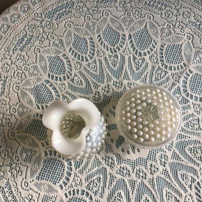 Hobnail Iridescent Vase and Cover Dish