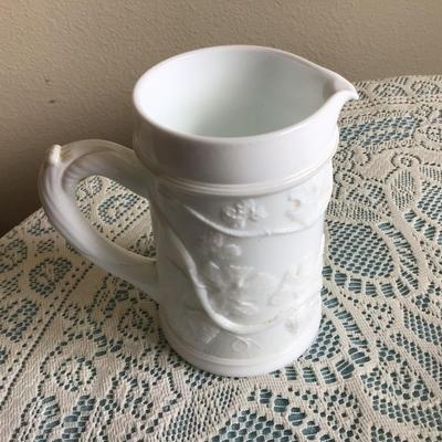 Milk Glass Hen on a Nest and Two Milk Glass Small Pitcher