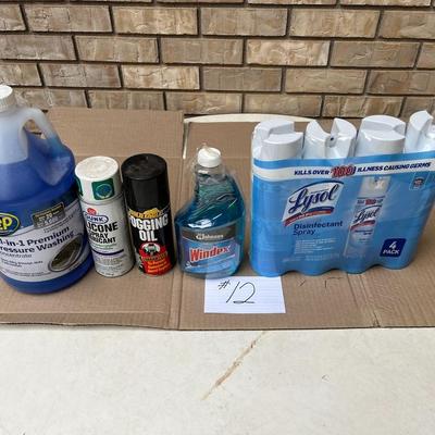 Pressure Washing Concentrate, Silicone Spray, Fogging Oil, 4 Cans Lysol, Windex