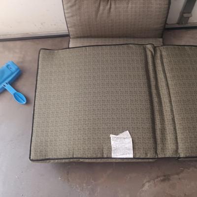 3 PATIO CHAIR CUSHIONS AND A COOLER