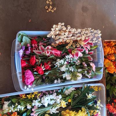 3 CONTAINERS OF FAUX FLOWERS