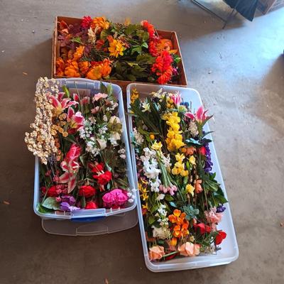 3 CONTAINERS OF FAUX FLOWERS