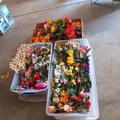 3 CONTAINERS OF FAUX FLOWERS
