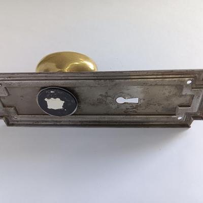 Antique Brass Public School City of New York Doorknob with back plate