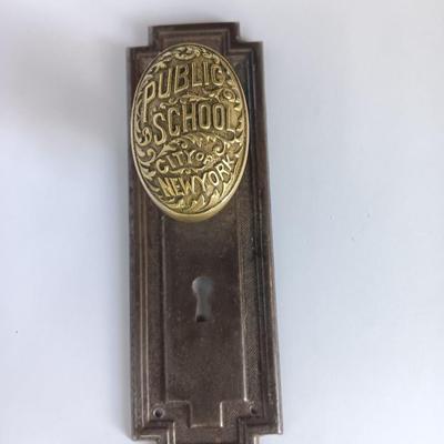 Antique Brass Public School City of New York Doorknob with back plate