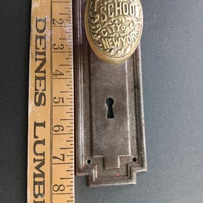 Antique Brass Public School City of New York Doorknob with back plate