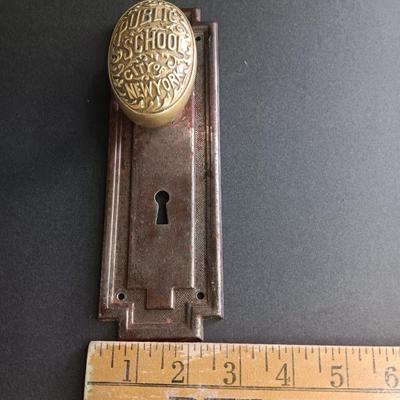 Antique Brass Public School City of New York Doorknob with back plate