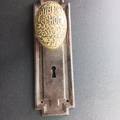 Antique Brass Public School City of New York Doorknob with back plate