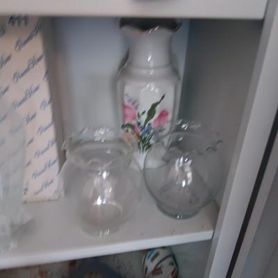 PRINCESS HOUSE AND OTHER GLASS VASES PLUS STEMMED GLASSES