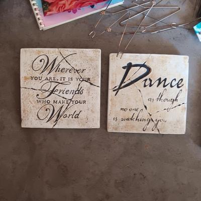 TILED WALL HUNG QUOTES, WICKER BASKETS, FLOWER ARRANGING SUPPLIES AND MORE