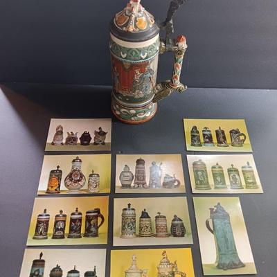 Beautiful Mettlach GES.GESCH 2391 “The Swan Knight’s Wedding” STEIN with post cards