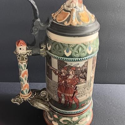 Beautiful Mettlach GES.GESCH 2391 “The Swan Knight’s Wedding” STEIN with post cards