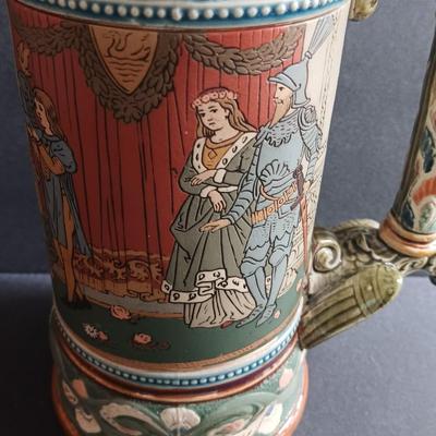 Beautiful Mettlach GES.GESCH 2391 “The Swan Knight’s Wedding” STEIN with post cards