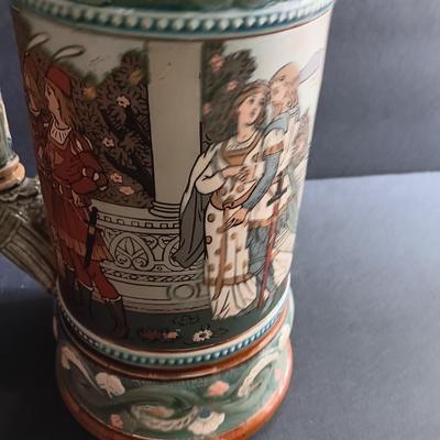 Beautiful Mettlach GES.GESCH 2391 “The Swan Knight’s Wedding” STEIN with post cards