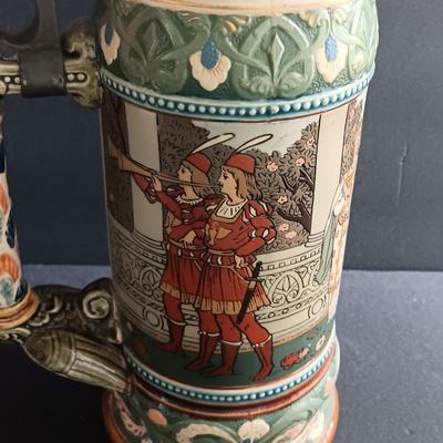 Beautiful Mettlach GES.GESCH 2391 “The Swan Knight’s Wedding” STEIN with post cards