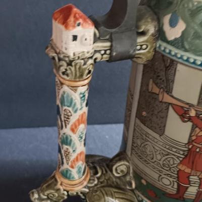 Beautiful Mettlach GES.GESCH 2391 “The Swan Knight’s Wedding” STEIN with post cards