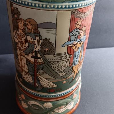 Beautiful Mettlach GES.GESCH 2391 “The Swan Knight’s Wedding” STEIN with post cards