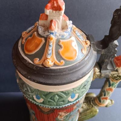 Beautiful Mettlach GES.GESCH 2391 “The Swan Knight’s Wedding” STEIN with post cards