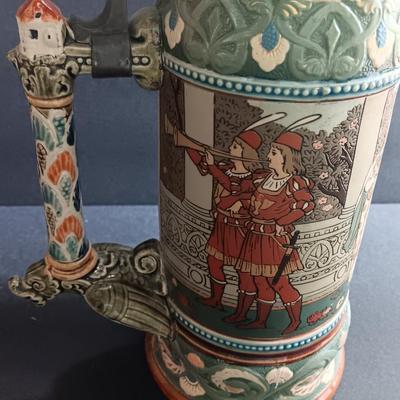 Beautiful Mettlach GES.GESCH 2391 “The Swan Knight’s Wedding” STEIN with post cards