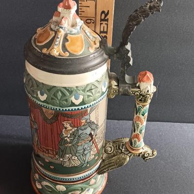 Beautiful Mettlach GES.GESCH 2391 “The Swan Knight’s Wedding” STEIN with post cards