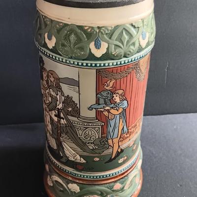 Beautiful Mettlach GES.GESCH 2391 “The Swan Knight’s Wedding” STEIN with post cards