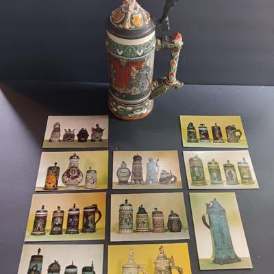 Beautiful Mettlach GES.GESCH 2391 “The Swan Knight’s Wedding” STEIN with post cards