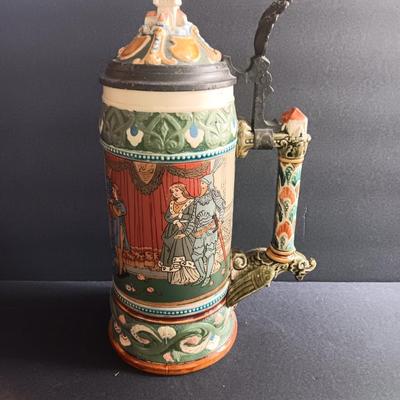 Beautiful Mettlach GES.GESCH 2391 “The Swan Knight’s Wedding” STEIN with post cards