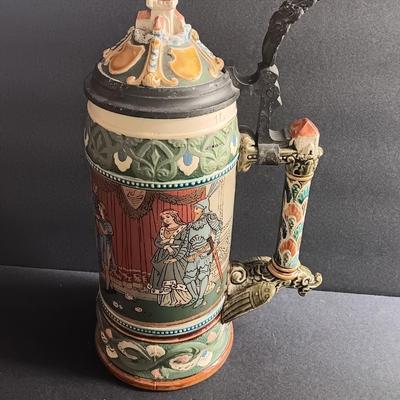 Beautiful Mettlach GES.GESCH 2391 “The Swan Knight’s Wedding” STEIN with post cards