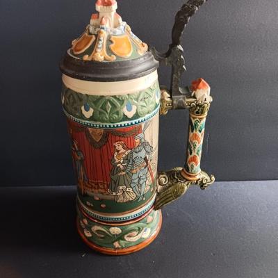 Beautiful Mettlach GES.GESCH 2391 “The Swan Knight’s Wedding” STEIN with post cards