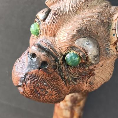 Antique Folk Art Style Carved Bulldog Art Deco RARE Walking stick / cane