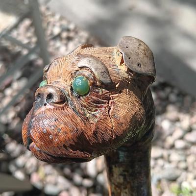 Antique Folk Art Style Carved Bulldog Art Deco RARE Walking stick / cane