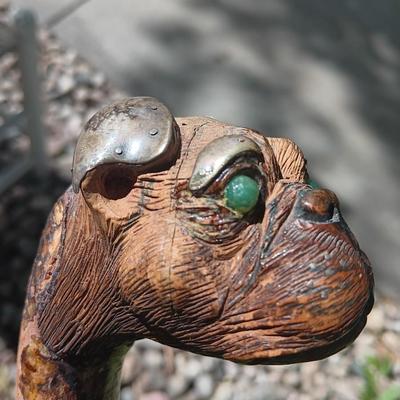 Antique Folk Art Style Carved Bulldog Art Deco RARE Walking stick / cane