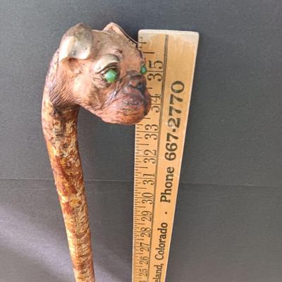 Antique Folk Art Style Carved Bulldog Art Deco RARE Walking stick / cane
