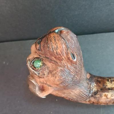 Antique Folk Art Style Carved Bulldog Art Deco RARE Walking stick / cane