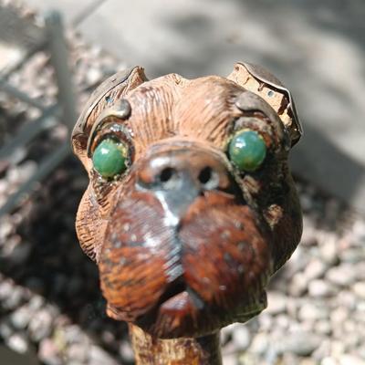 Antique Folk Art Style Carved Bulldog Art Deco RARE Walking stick / cane