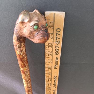 Antique Folk Art Style Carved Bulldog Art Deco RARE Walking stick / cane