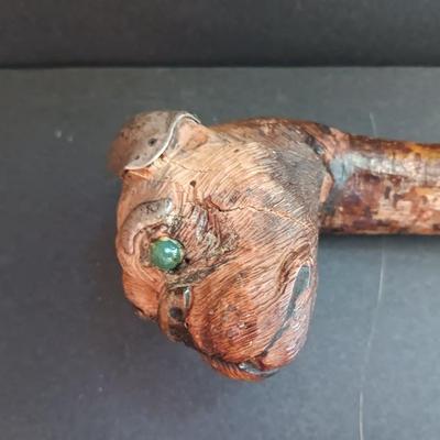 Antique Folk Art Style Carved Bulldog Art Deco RARE Walking stick / cane