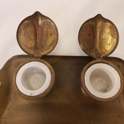 Brass Candlesticks, Snuffer, Inkwell, and Bell (LR-KD) )
