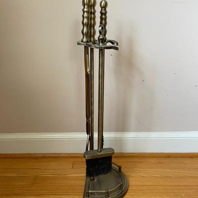 Vintage Brass and Wrought Iron Fireplace Tool Set