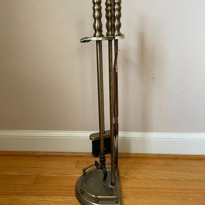 Vintage Brass and Wrought Iron Fireplace Tool Set